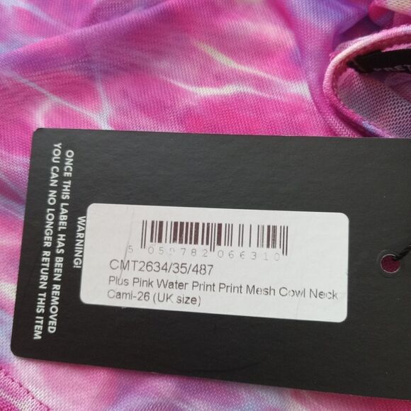 PLT Pink and Purple Watercolor Print Mesh Cowl Neck Cropped Cami Women's Size 22 - Picture 5 of 12